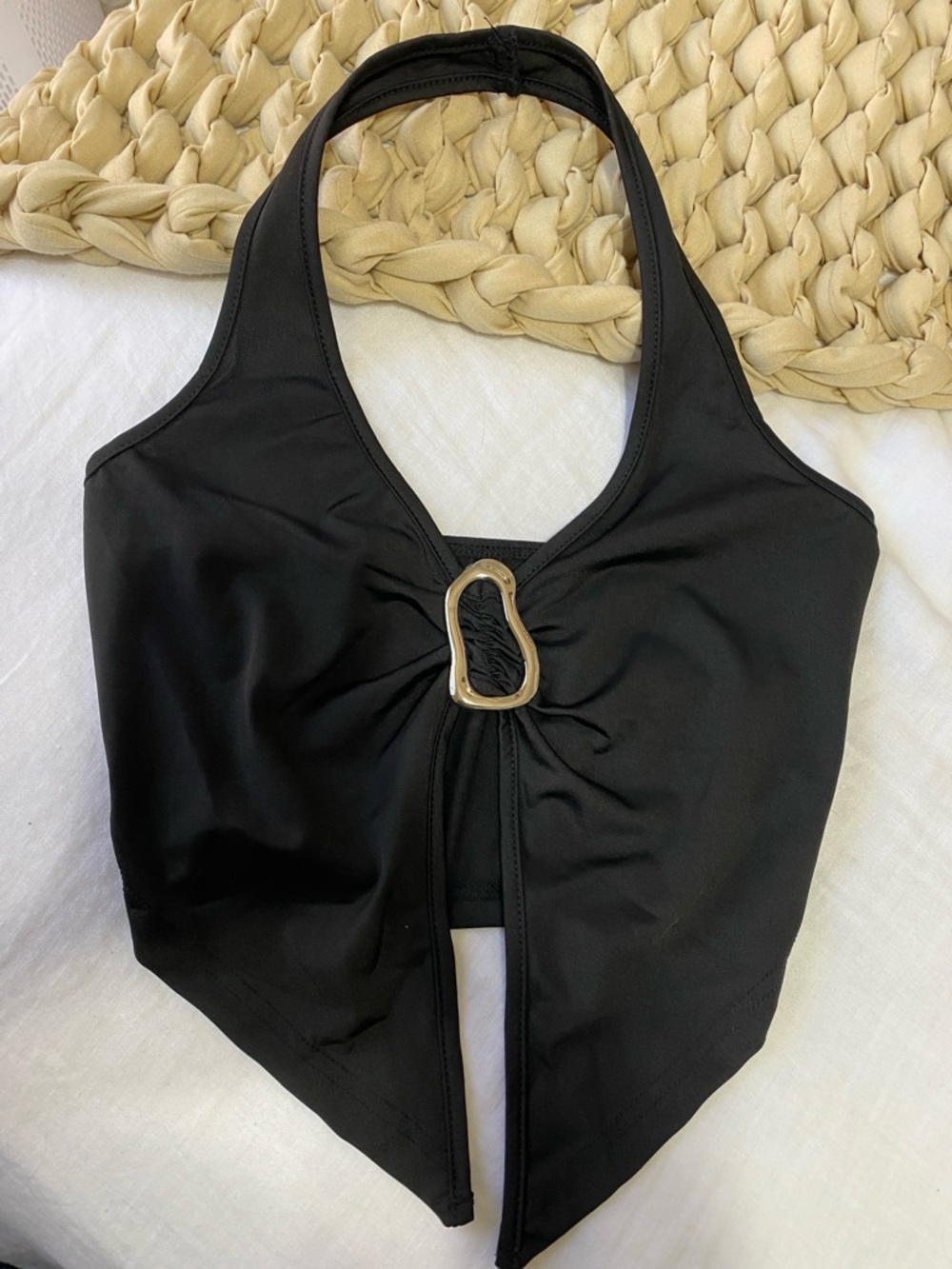 SHEIN Black Halter Tank Top with Silver Accent